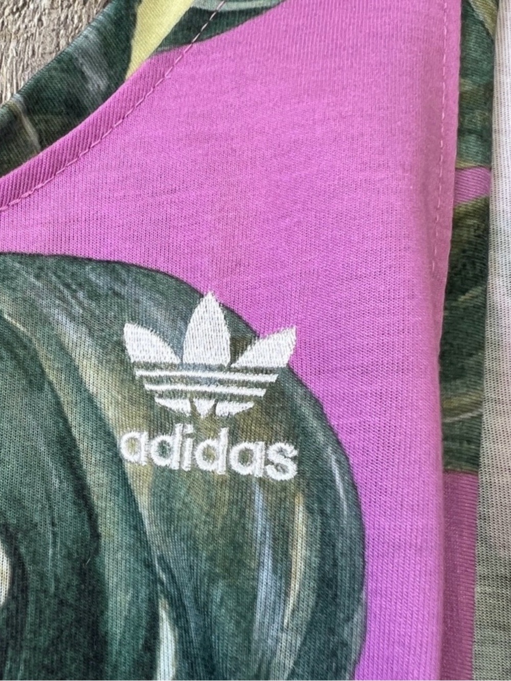 adidas Pink & Yellow Tropical Leaf Athletic Tank Top Size Sm - Picture 4 of 7